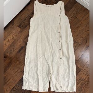 Black Crane Sleeveless Cream Button-Front Linen Romper Size Medium USA Made